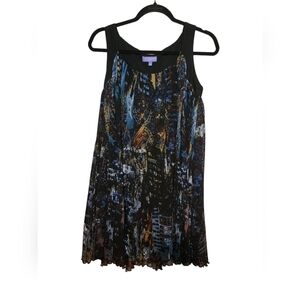 Vivienne Tam City Scape High Low Blue Combo Shift Dress Size S Flowy Spring
